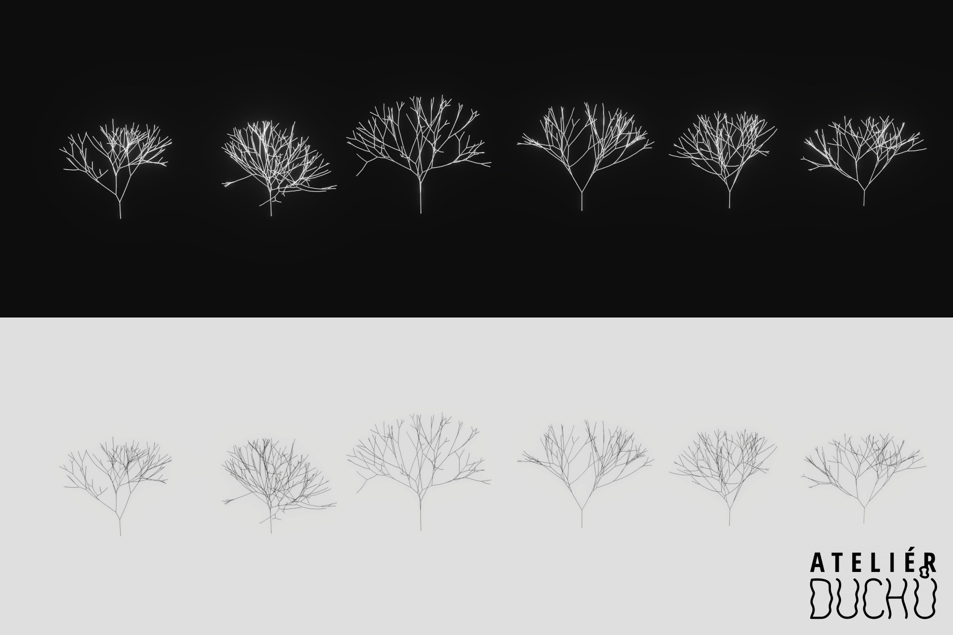 First tree assets created with Sapling Generator in Blender